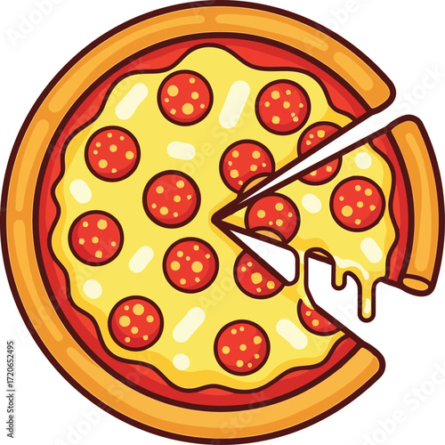 Delicious pepperoni pizza slice melting cheese flavorful italian food appetizing meal vector
