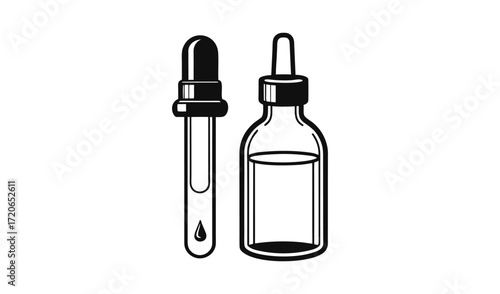 Simple illustration of a glass dropper bottle with liquid and a separate dropper