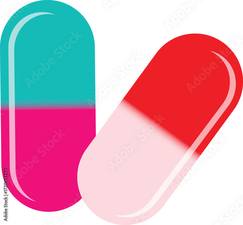 Vector illustration of a medicine pill. Pain pills and antibiotics.