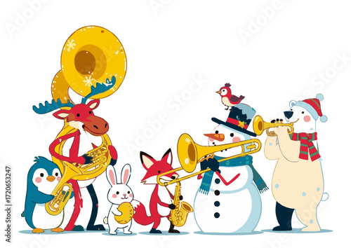 Festive Animal Orchestra A Whimsical Holiday Concert with Winter Wildlife