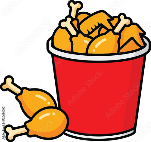 Crispy fried chicken bucket delicious meal fast food illustration isolated vector