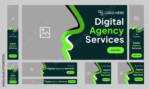 Web bundle banner design for social media post, digital marketing agency web set banner design, fully customizable vector eps 10 file format