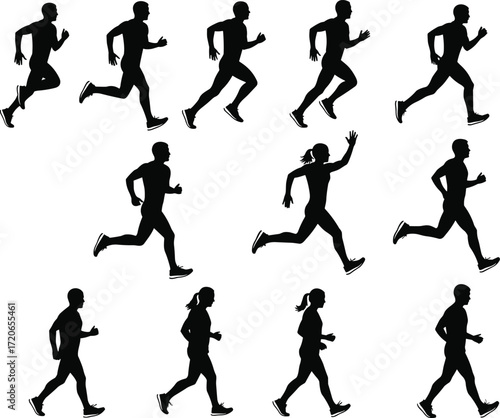 Wallpaper Mural Silhouettes of running men and women, jogging, walking, fitness activity, sport training outline, healthy lifestyle vector, exercise design illustration Torontodigital.ca