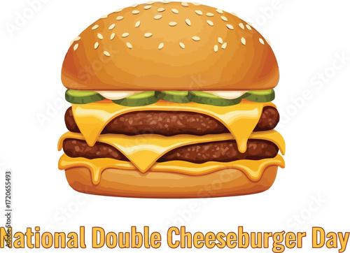 Juicy double cheeseburger icon delicious fast food meal appetizing american cuisine treat vector
