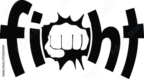 fist, fight, punch, action, black and white, graphic design, bold, minimalist
