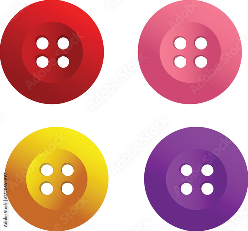Vector illustration of set of buttons of different colors. Clothes buttons. Sew buttons and seam.