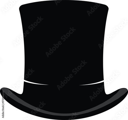 Top hat silhouette, vintage fashion accessory, gentleman classic headwear, black vector design, retro clothing symbol, magician costume illustration, elegant wardrobe art