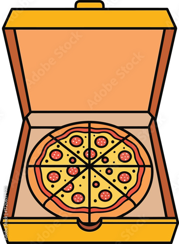 Delicious pepperoni pizza freshly delivered in open cardboard box delicious food italian cuisine meal ready to eat vector