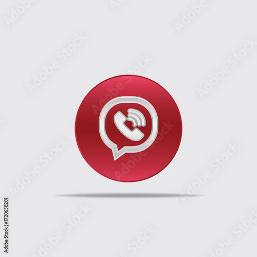 "3D render Viber icon with vibrant red glass sphere, white call symbol, glossy photorealistic surface, highly detailed cinematic digital illustration"