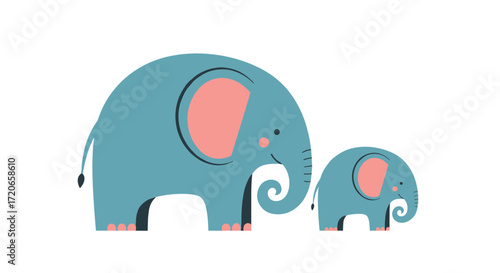 Adorable cartoon elephants in various sizes walking together as a family.