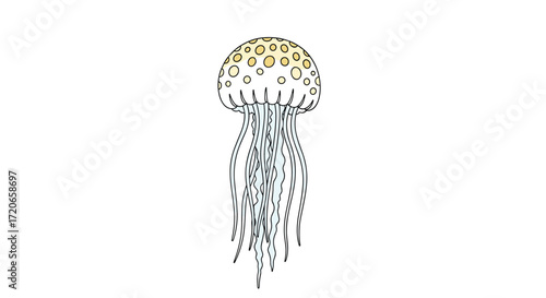 A fascinating illustration of a jellyfish with delicate tentacles drifting in the ocean.