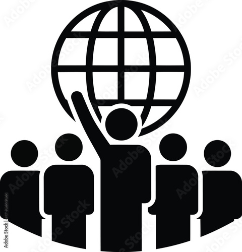 Global leadership success business team unity concept icon silhouette vector