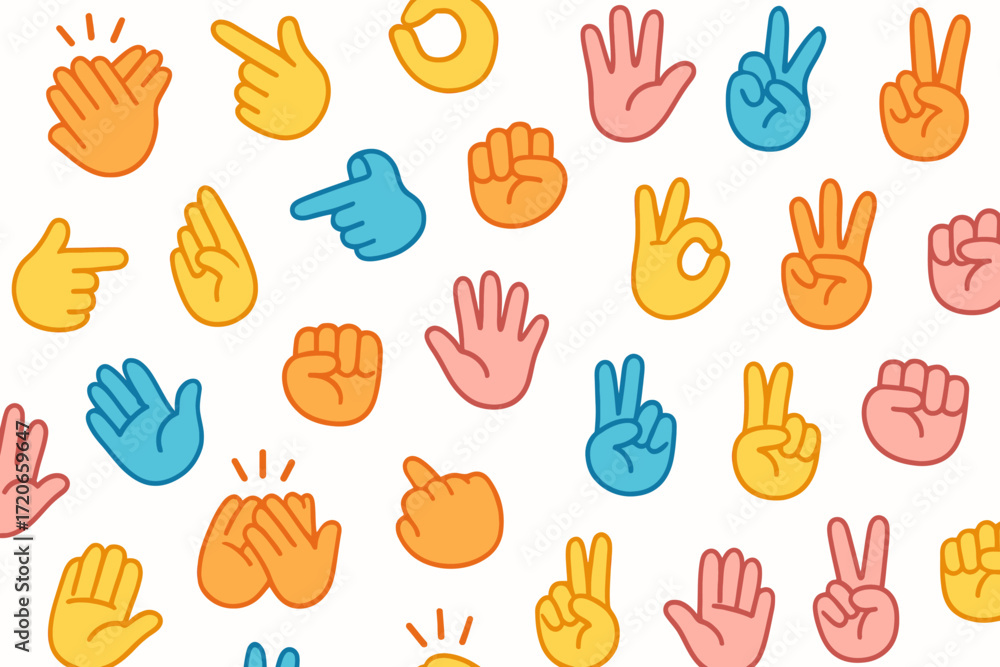 Fototapeta premium Colorful Hand Gesture Icons Collection with Various Signs and Expressions