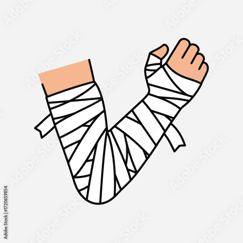 Injured arm wrapped in bandages illustration medical healthcare injury recovery concept vector