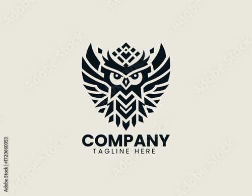 Owl Cyborg Shield Vector Logo