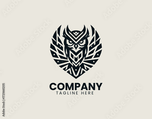Owl Cyborg Shield Vector Logo