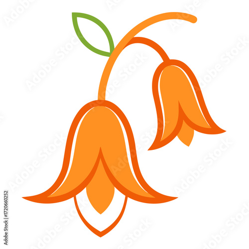 orange bells flower line art vector illustration on white