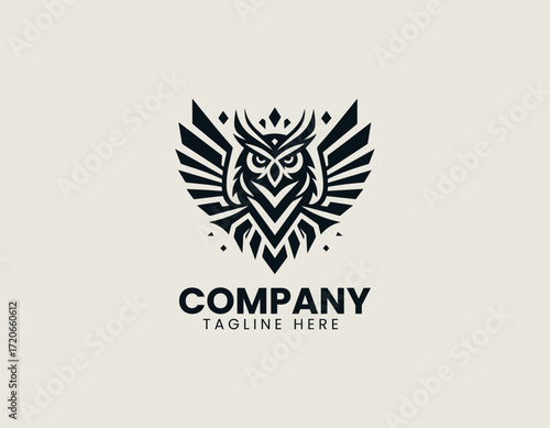Owl Cyborg Shield Vector Logo