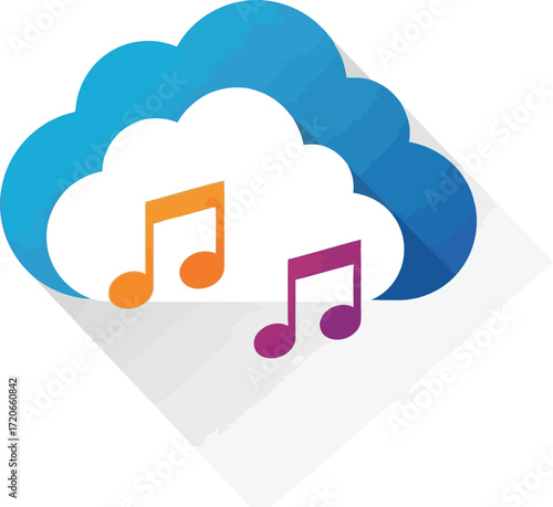 Cloud music storage and streaming service concept with musical notes vector
