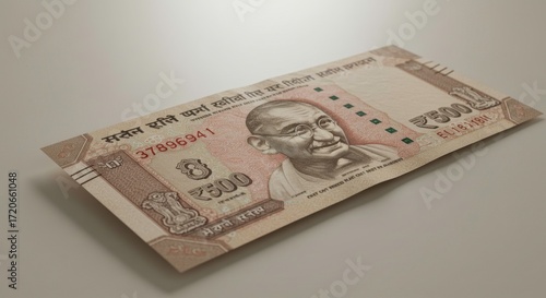 Indian Five Hundred Rupee Currency Note Featuring Mahatma Gandhi Portrait Isolated
