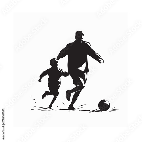 Soccer Fun Father and Son Silhouette Vector Design on white background