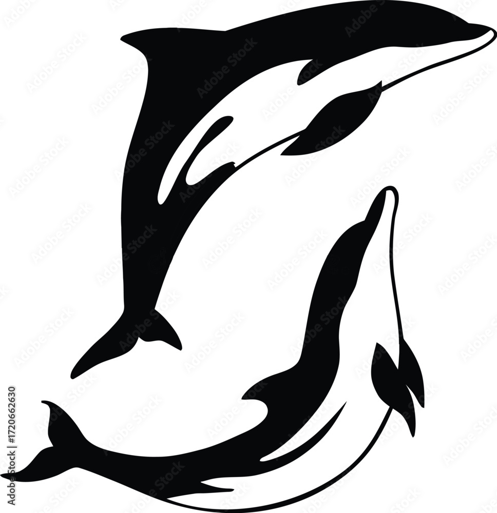 Fototapeta premium simple, elegant black and white killer whale, highly detailed, photorealistic, dynamic pose, beautiful contrast, minimalist illustration 