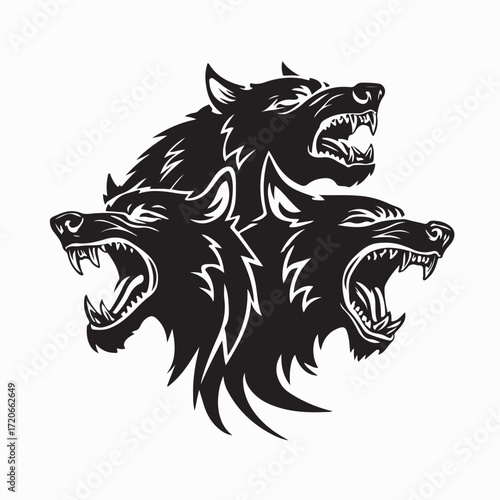Greek Mythology Cerberus Beast with Three Heads and Fierce Eyes