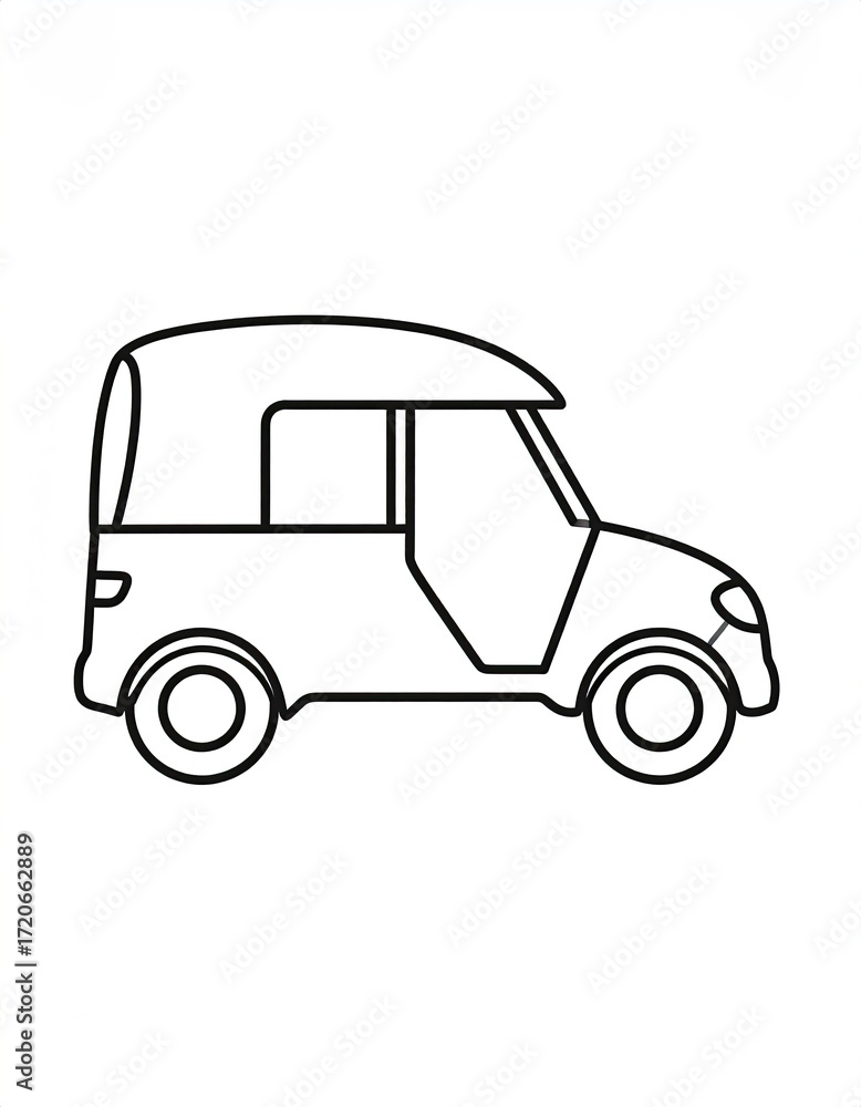 Fototapeta premium Simple outline drawing of a small, boxy car