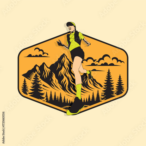 ultra trail run illustration image for background and logo vector