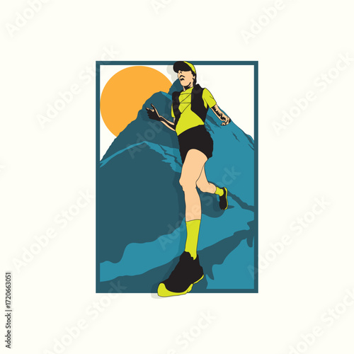 ultra trail run illustration image for background and logo vector