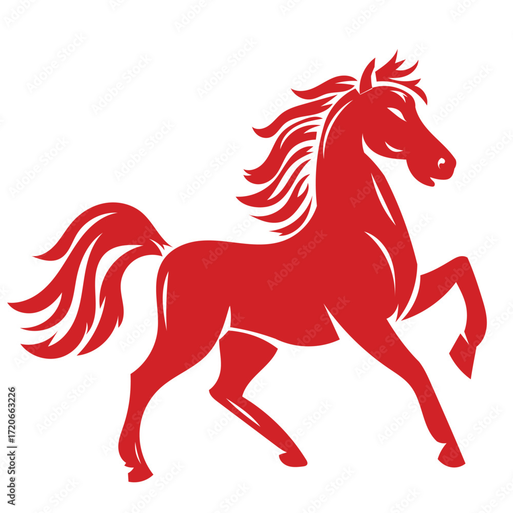 Obraz premium Chinese New Year 2026, the year of the Horse, red and gold line art characters, simple hand-drawn Asian elements with craft (Chinese translation: Happy Chinese New Year 2026, year of the Horse)
