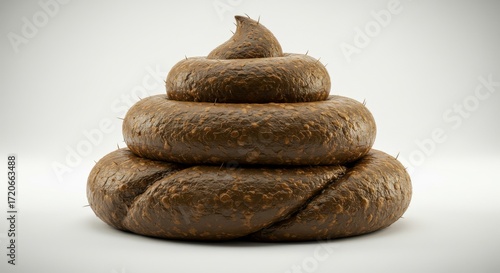 Realistic rendering of a spiraling poop emoji against a neutral white background