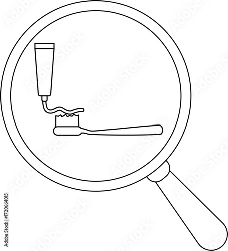 magnifying glass icon and toothpaste and toothbrush icon