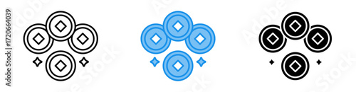 Coin icon set multiple style collection