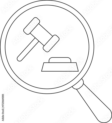 magnifying glass icon and judge's gavel icon