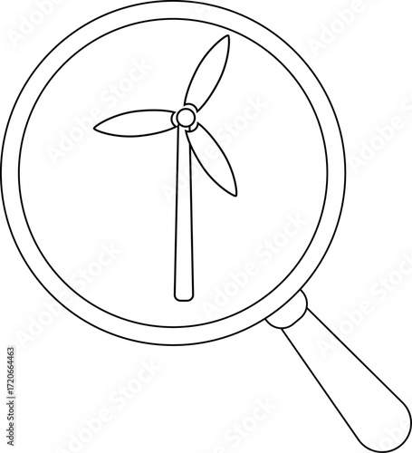 magnifying glass icon and windmill icon