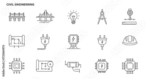 Civil Engineering & Construction - Thin Line Icon Set, Engineering, Building, Design