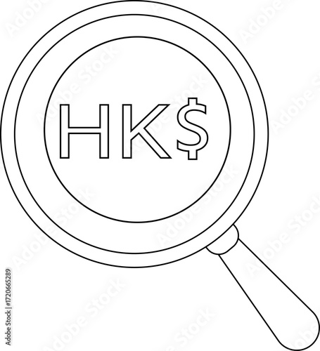 magnifying glass icon and Hong Kong dollar icon