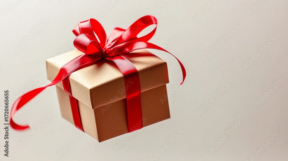 Fototapeta premium Gift Box with Red Ribbon Bow for Holiday Packaging, Birthday Celebration, Business Present, Wedding Party, Promotion and Creative Design