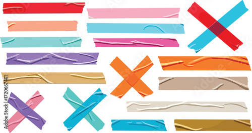 Colorful Tape Set, Adhesive Strip, Decorative Masking Tape, Craft Supplies, DIY Project, Creative Design, Taped X Mark, Sticky Paper