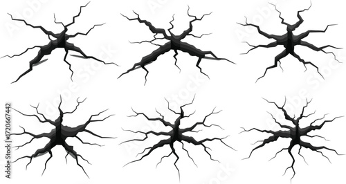 Cracked Ground Set, Earthquake Damage, Rift Pattern, Split Surface, Destruction Effect, Natural Disaster, Cracks in Soil, Realistic Texture