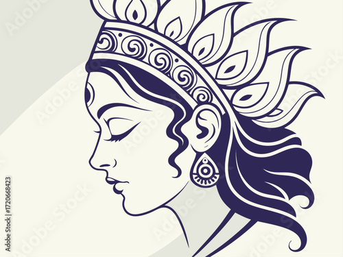 Beautiful Goddess Durga Profile Illustration – Durga Puja 2025 Vector