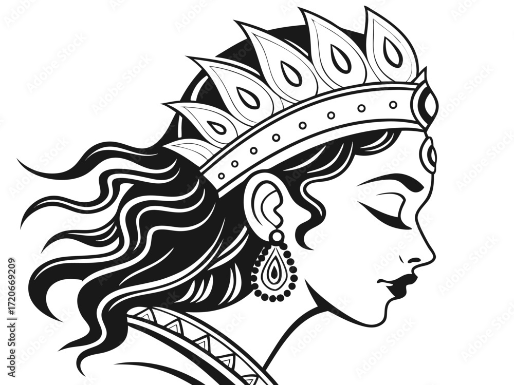 Fototapeta premium Durga Face Profile Artwork – Durga Puja 2025 Festival Vector