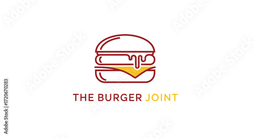 A simple line art logo for The Burger Joint, featuring a burger with melted cheese and dripping sauce.