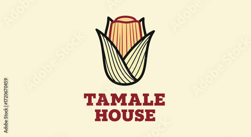 Logo for Tamale House featuring a stylized tamale inside a corn husk, set against a cream-colored background.
