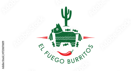 El Fuego Burritos logo featuring a green pinata, cactus, and chili pepper design.