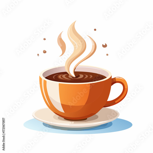 Steaming Coffee Cup with Brown Accents and Decorative Vapor Trails.