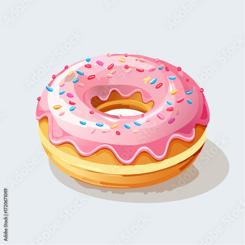Cartoon Donut with Pink Icing and Colorful Sprinkles Sweet Treat Illustration.