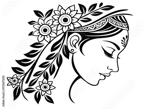 Beautiful Goddess Face Profile Vector – Durga Puja 2025 Design