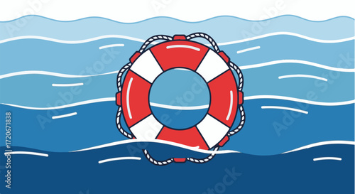 Lifebuoy Floating in Wavy Waters